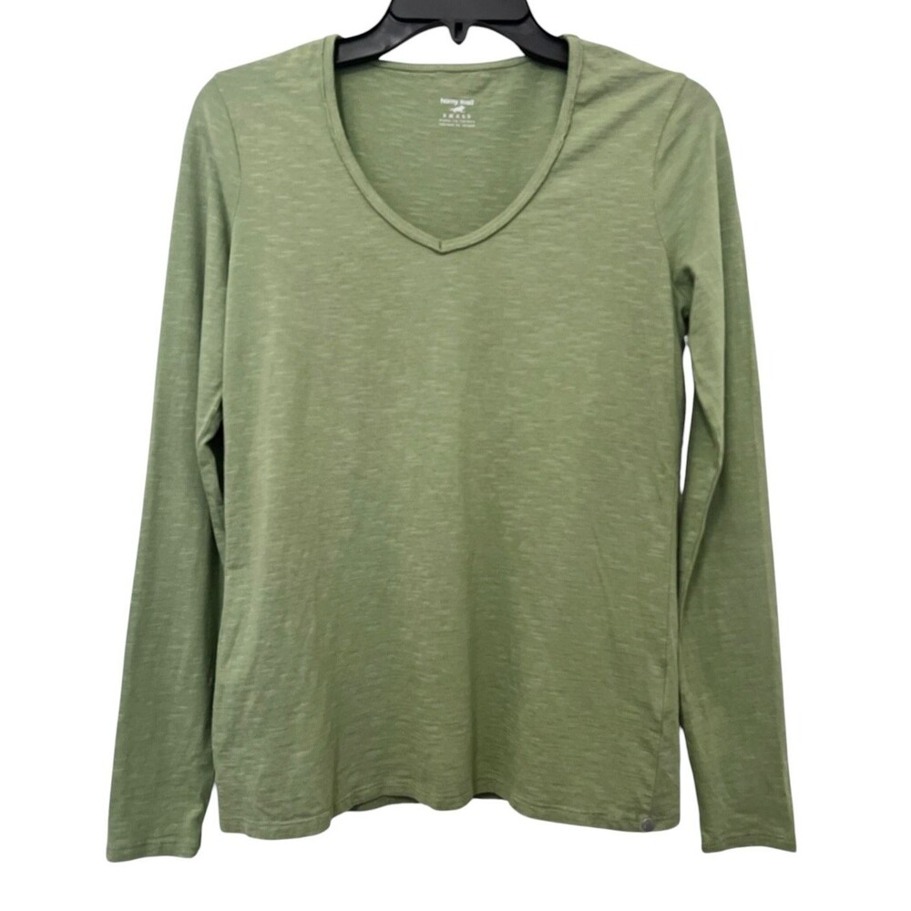 HORNY TOAD (TOAD & CO) Moss Green V-Neck Long Sleeve Tee Shirt Stretch Outdoor S